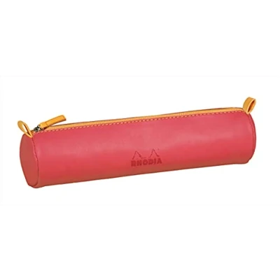 Abbildung von Rhodia 319010C Schlampermäppchen Rhodiarama, rund, 21,5x5,5 cm, mit elfenbeinfarbenem Jersey gefüttert, praktisch und elegant aus Kunstleder Korallenrot, 1 Stück