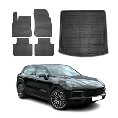 Abbildung von OMAC Fußmatten &amp; Kofferraumwanne Set kompatibel mit Porsche Cayenne PO536 2017 2024 Gummi 5X