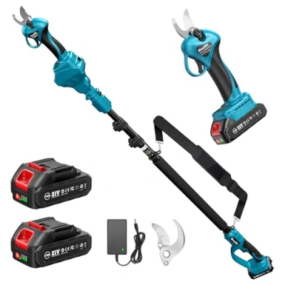 Abbildung von SEESII Akku Astschere Teleskop, Elektrische Gartenschere mit Teleskopstange bis 4,57m Reichweite, 2x2000mAh Batterien, 33mm Baumschere &amp; für Garten
