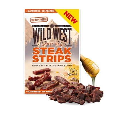 Abbildung von Wild West Steak Strips, 25g Honey BBQ Rindfleisch, Beef Jerky high Protein Trockenfleisch, Snack