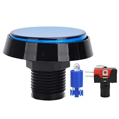 Abbildung von Tasten,Spiel Taster 60mm Großer Runder 2,4 Zoll LED mit Mikroschalter,12V beleuchteter für Maschinen Videospielkonsole(Blau)