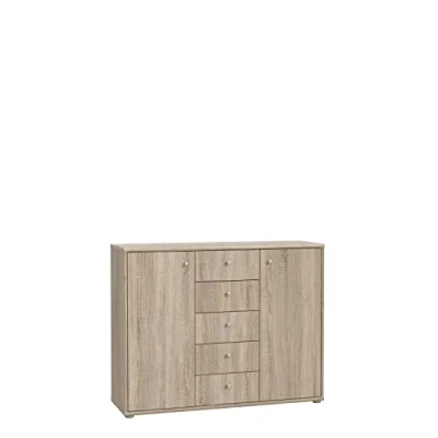 Abbildung von FORTE TEMPRA 2 Kommode mit Türen und 5 Schubladen, Holzwerkstoff, Sonoma Eiche, 108.8 x 85.5 34.8 cm