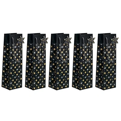 Abbildung von SIGEL GT030 Flaschen Geschenktüten aus Papier 5er Set schwarz/gold/silber Weihnachten &quot;Stardust&quot;