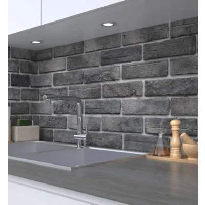 Abbildung von MyMaxxi Küchenrückwand Folie selbstklebend matt einfache Montage ohne Bohren 0,4mm stark Versteift Motiv Backsteinwand grau 60cm hoch Spritzschutz Küche Klebefolie Steine Mauer 180 x