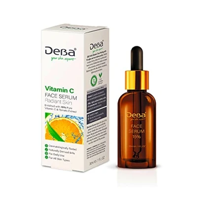Abbildung von Gesichtsserum mit 15% reinem Vitamin C und Tomatenextrakt. 1x30 ml
