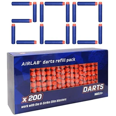 Abbildung von Airlab 200 Pfeile Darts für Nerf Zubehör, Ersatzpfeile Munition Bullets, Refill Foam Patronen, kompatibel mit Spielzeug Gun, Blau