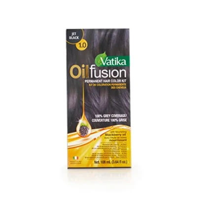 Abbildung von Vatika Naturals Oil Fusion Jet Black Color Kit 108 ml permanente Haarfarbe natürliche Inhaltsstoffe für 100% Grauabdeckung und natürlichen Glanz