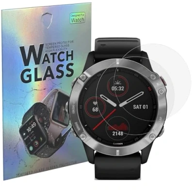 Abbildung von Schutzfolie kompatibel met Garmin Fenix 6/6 Pro/6 Pro Solar/6 Sapphire [2 Stück] Schutzglas Hartglas Panzerglas Displayschutzfolie Panzerglasfolie PHONILLICO