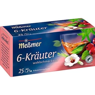 Abbildung von Meßmer 6 Kräuter Mischung 25 Teebeutel Vegan Glutenfrei Laktosefrei