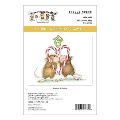 Abbildung von Spellbinders Mistelzweig Kiss House Mouse Haftstempel aus Gummi, Rot