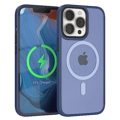 Abbildung von EAZY CASE induktiv Laden Hülle kompatibel mit iPhone 13 Pro MagSafe (Wireless Charging), dünne schützende Hülle, Matt Schlanke Handyhülle, samtige Touch in Nacht Blau