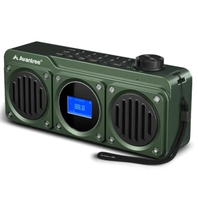 Abbildung von Avantree Boombyte FM Kleins Radio mit Bluetooth Lautsprecher Tragbares kraftvollem Sound, Stereoklang, Micro SD Kartensteckplatz und USB Anschluss, Batteriebetriebenes MP3 Player Grün