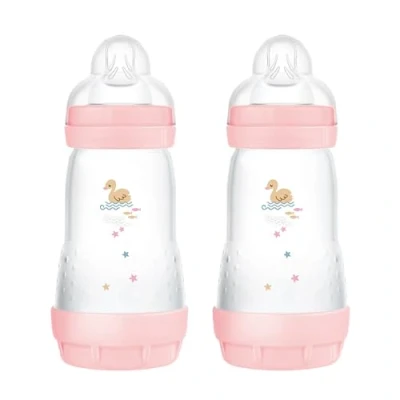 Abbildung von MAM Easy Start Anticolica Babyflasche im 2er Set, mit SkinSoftTM Silikon Sauger, 2+ Monate, 260 ml, rosa