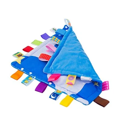 Abbildung von Eyand Baby Tröster Decke, Taggie Decke NO Crinkle Ton Blau mit bunten Tag, Taggy Blanket beste Geschenk für Neugeborene Jungen und Mädchen