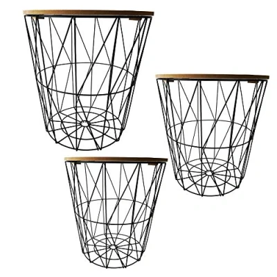 Abbildung von Cepewa Beistelltisch 3er Set │ Couchtisch im Industrie Design Metall mit Holz │Ø 29 cm Ø 34 39,5 (1 x schwarz)