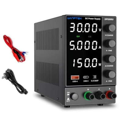 Abbildung von WANPTEK POWER Labornetzteil 30V 5A, Labornetzgerät mit OCP Schutz/USB A/Type C Schnellladeanschluss, Variables DC Netzgerät Regelbar 4 Stellige LED Anzeige Gebereinstellknopf