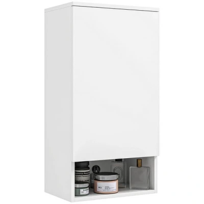 Abbildung von HOMCOM Hängeschrank Wandschrank mit Türen, Badezimmerschrank, Küchenschrank verstellbaren Ablagen, offenem Fach, Medizinschrank Wandmontage Weiß 40 x 27 77 cm