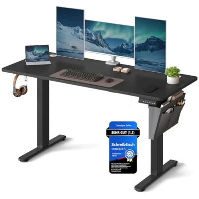 Abbildung von SONGMICS Höhenverstellbarer Schreibtisch elektrisch, 60 x 140 (72 120) cm, Verstellbarer Tisch, Memory Funktion für 4 Höhen, Homeoffice, Arbeitszimmer, tintenschwarz LSD134B01