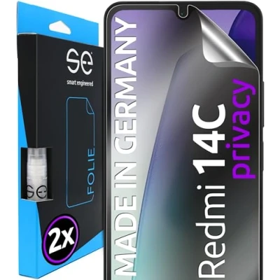 Abbildung von smart engineered 2X se® 3D SCHUTZFOLIE Privacy für Xiaomi Redmi 14C,Blickschutz, 100% Fingerabdruck &amp; FaceID kompatibel, einfache blasenfreie Installation, Ultra Klar, Stoß Kratzfest, aus Deutschland