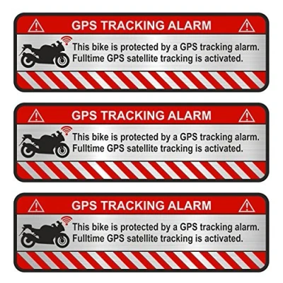 Abbildung von Finest Folia 9X GPS Aufkleber Fahrrad Motorrad Auto Alarm Warnung Anti Diebstahl Sticker Tracker gesichert (Aluminium Schliff Silber, R056 Motorrad)