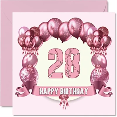 Abbildung von Fun 28th Birthday Cards for Woman Balloons Happy Card Son Daughter Brother Sister Uncle Auntie Niece Nephew Cousin, 145mm x Greeting Cards,