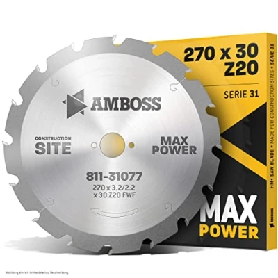 Abbildung von Amboss HM Kreissägeblatt NAGELFEST Ø 270 mm x 3,2 30 für extremen Einsatz auf Baustellen FWF (20 Zähne) Kombinebenlöcher