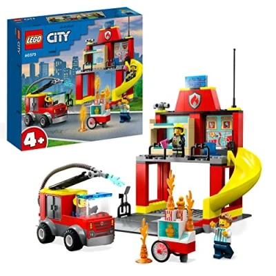 Abbildung von LEGO 60375 City Feuerwehr Feuerwehrstation und Löschauto, Lernspielzeug für Kinder ab 4 Jahren, Geschenk Jungen Mädchen, Feuerwehrauto Spielzeug