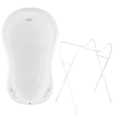 Abbildung von Hylat Baby Babybadewanne mit Gestell und Abfluss TÜV Rheinland zertifiziert ergonomisch komfortabel für Neugeborene Babys Lite Kollektion
