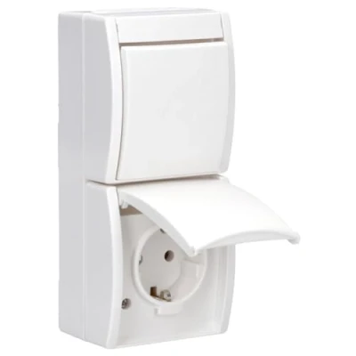 Abbildung von Busch Jaeger 2601/6/20 EW 54 Kombination SCHUKO® Steckdose mit Wippschalter Alpinweiß ocean® (IP 44) 2CKA001684A0327