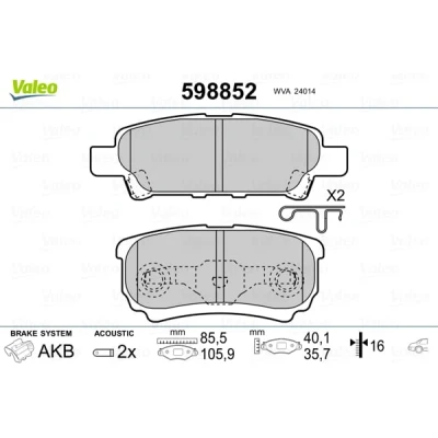 Abbildung von VALEO 598852 Bremsbelagsatz Hinterachse inkl. Verschleißwarnkontakt mit Anti Quietsch Blech MITSUBISHI: Outlander 3, 2 SUV