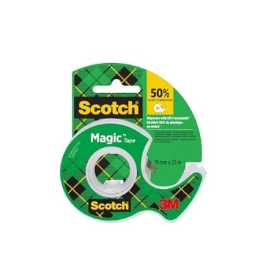 Abbildung von Scotch Magic Klebeband Handspender mit 1 Rolle, 19 mm x 25 m Unsichtbares für allgemeine Zwecke zur Reparatur, Etikettierung und Versiegelung von Dokumenten