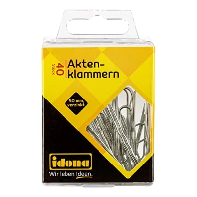 Abbildung von Idena Büroklammer 12080 Aktenklammern, 40 Stück, 50 mm, verzinkt