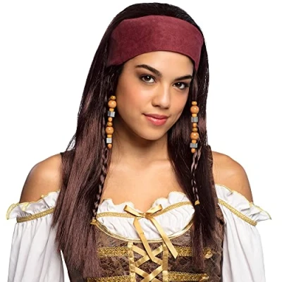 Abbildung von Boland Kostüm Perücke Seeräuberin für Fasching, Langhaarperücke Piratinnen mit Bandana