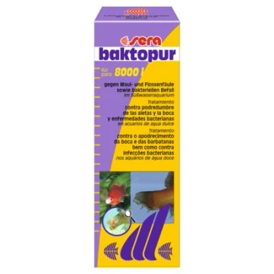 Abbildung von sera baktopur 100 ml Arzneimittel für Fische gegen bakterielle Infektionen (z. B. Maul und Flossenfäule), Medizin fürs Aquarium