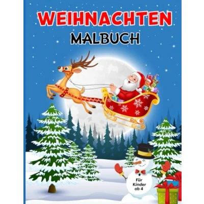 Abbildung von Weihnachten Malbuch: Mit 50 niedlichen Illustrationen von Weihnachtsmann, Schneemann, Rentier, Elf, Geschenken und mehr