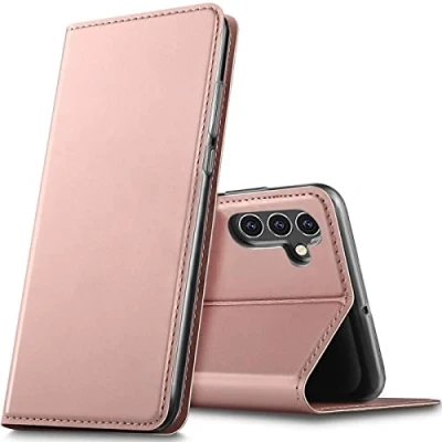 Abbildung von Verco Handyhülle für Samsung Galaxy S23 FE, Premium Handy Flip Cover FE 5G Hülle [integr. Magnet] Book Case PU Leder Tasche, Rosegold