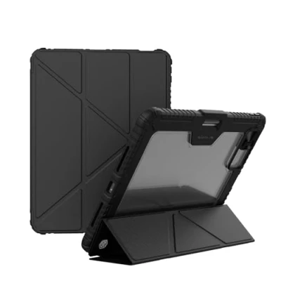 Abbildung von Nillkin Bumper Pro Schutzhülle aus PU Leder für Apple iPad Air 13 2024/Pro 12.9 2020/2021/2022, Stifthalter, stoßfeste Abdeckung, Multi Winkel Klappstil, Rückkamera Schiebeabdeckung, Schwarz