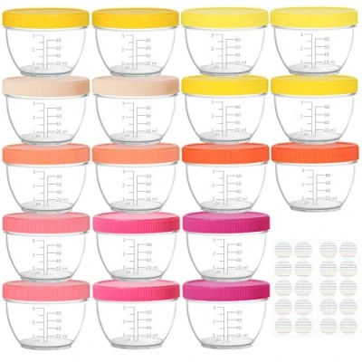 Abbildung von Youngever 18 Sets Baby Food Storage, 4 Ounce Containers with Lids, 9 Bright Pink Colors, Lids Labels