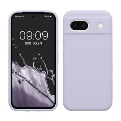 Abbildung von kwmobile Hülle kompatibel mit Google Pixel 8a Silikon Handy Case Handyhülle weiche Oberfläche kabelloses Laden Pastell Lavendel