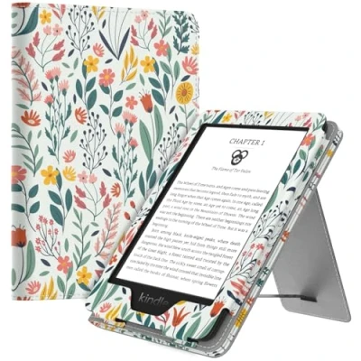 Abbildung von MoKo Hülle Kompatibel mit 6&quot; All New Kindle 11th Generation 2024/2022/10th Gen 2019/8th 2016, Slim PU Tablet Schutzhülle Auto Schlaf/Aufwach Handschlaufe für 11/10/8, Blume