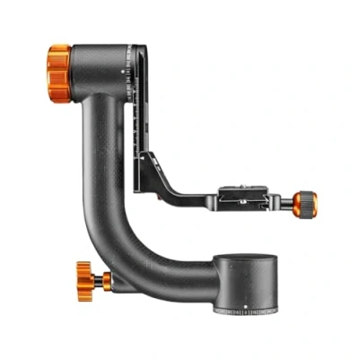 Abbildung von Walimex pro Carbon Gimbal Head Stativkopf C15 Hochwertiger 360 Grad Panorama Affenschaukel mit Arca Schnellwechselplatte,Traglast 20 kg, Tasche, für DSLR DSLM Spektiv Objektiv