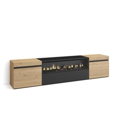 Abbildung von Skraut Home TV Schrank, Lowboard Für Wohnzimmer und Esszimmer 200x45x35cm Geräte bis zu 80&quot; Elektrokamin. Maße Moderner Stil Eiche Schwarz