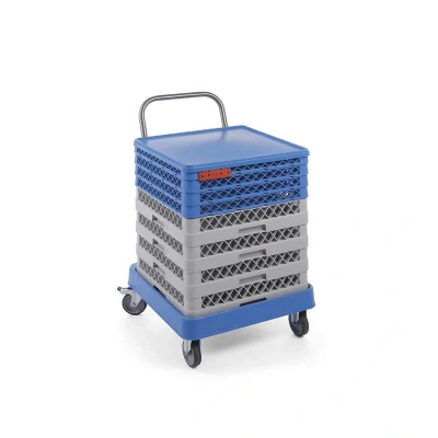 Abbildung von HENDI Trolley für Geschirrspülkörbe 57,5 x 54,5 92 cm 4x Lenkrollen mit Edelstahl Griff, Gastronomie Küchen Spülkörbe Wagen