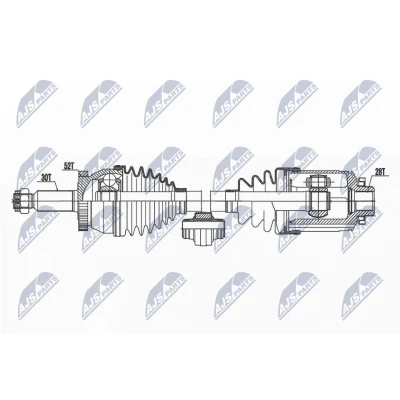 Abbildung von NTY NPW HY 599 Antriebswelle Vorderachse rechts 615 HYUNDAI: SANTA FE 2, KIA: SORENTO 2