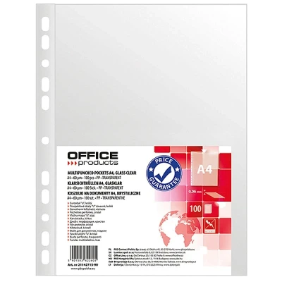 Abbildung von OFFICE PRODUCTS Prospekthülle/Klarsichthüllen Glasklar A4 / 100 Stück/Oben Offen Klarsichthüllen Sicht Hüllen Gelochte Plastikhülle/Transparent 60 mikron/Verstärkte Kante