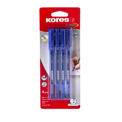 Abbildung von Kores K2 4 Stück Kugelschreiber dreieckig mit Soft Grip Spitze 1 mm Medium Tinte Blau