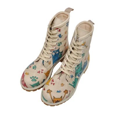 Abbildung von Dogo CAT Lovers Schnürstiefelette, Damen, Größe: 36, Natur Schuhe