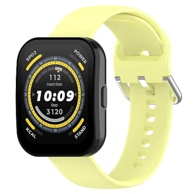 Abbildung von GIOPUEY Armband Kompatibel mit Amazfit Bip 5/Bip 5 Unity, Weiches Silikon [Verschleißfest] [Atmungsaktiv] Ersatzarmband Yellow