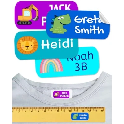 Abbildung von Namensaufkleber für Kinder. Kleidung und Gegenstände. Namensschilder waschmaschinenfest personalisiert text symbolen (Galaxie, 200 Stück)