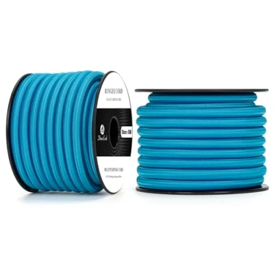 Abbildung von Abma Cord Gummiseil Expanderseil 10mm 10M Gummischnur UV Beständig Planenseil 100% Dehnung Spannseil für Plane, Anhängerplane, Sonnensegel, Zelte, Banner Hellblau
